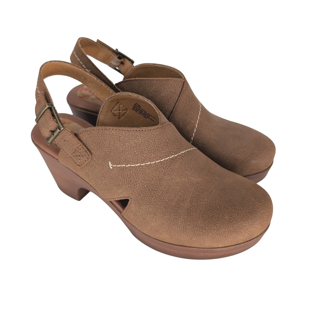 Born Cecilia Platform Clog Women 10 Tan Slingback Block Heel Boho Chic 70s Style - Picture 2 of 11